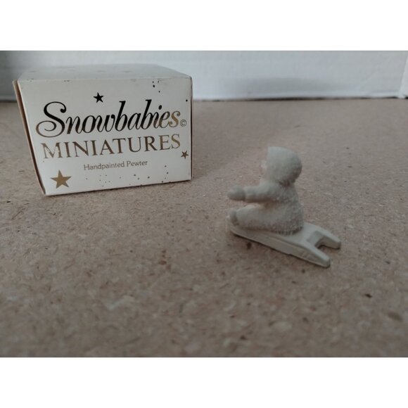 Snowbabies Miniatures "Give Me A Push!" Handpainted Pewter Figurine With Origina - Picture 4 of 6